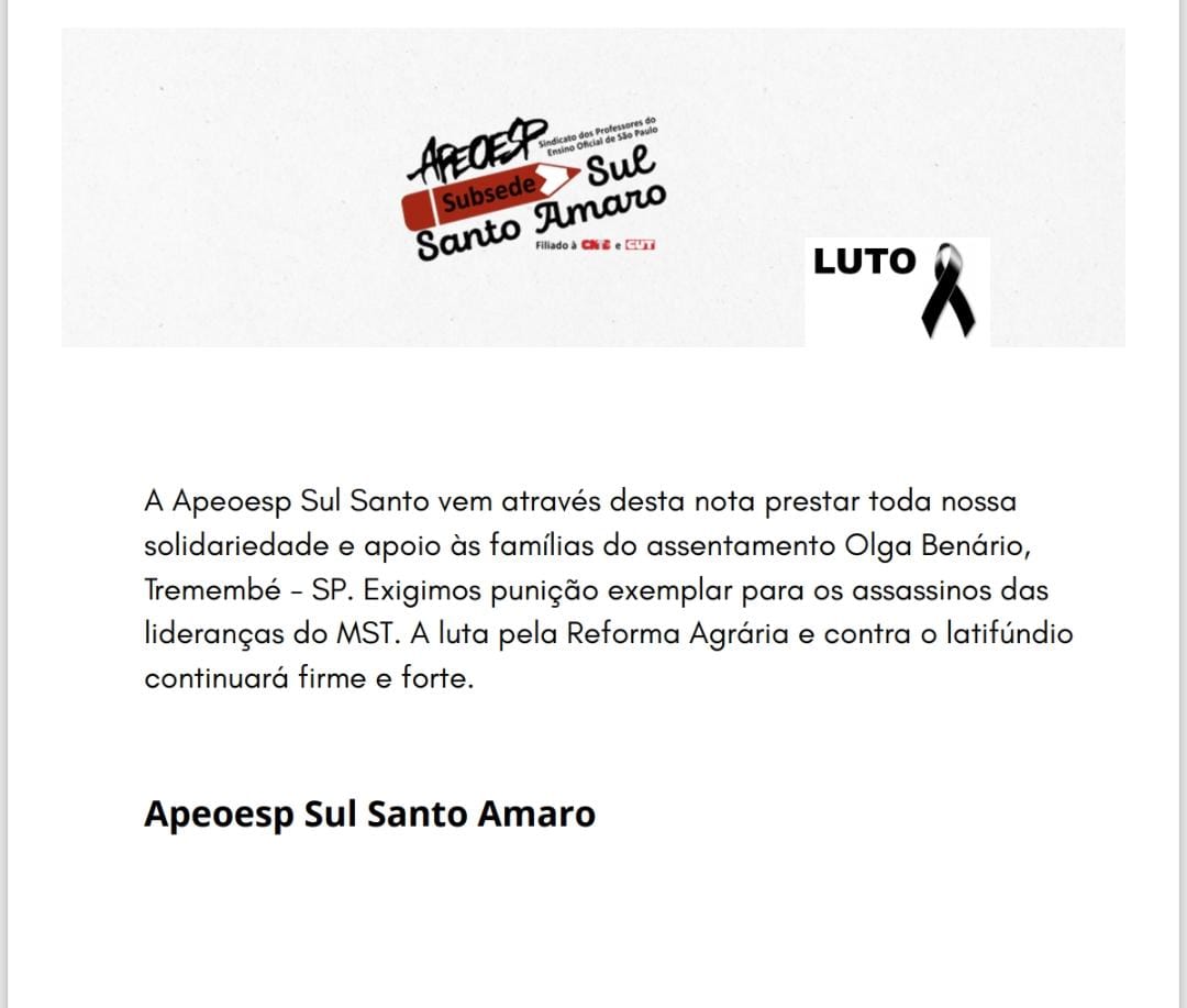 Nota de solidariedade e apoio