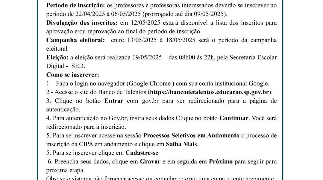 APEOESP SUBSEDE SUL SANTO AMARO orienta a participação dos professores e professoras no processo da CIPA.