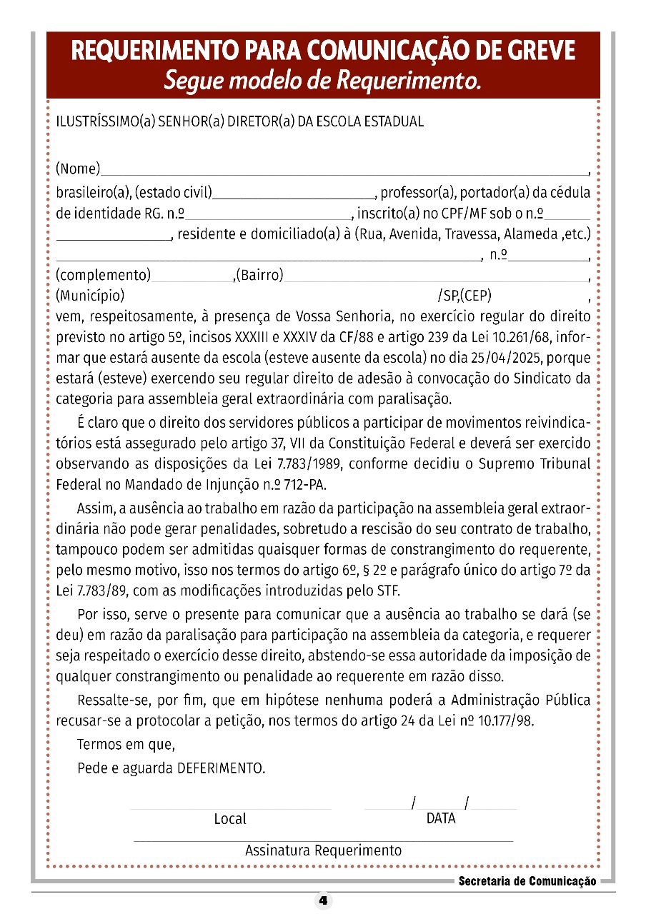 Protocole o requerimento abaixo para a sua paralisação amanhã dia 25/04/25, às 16h no MASP