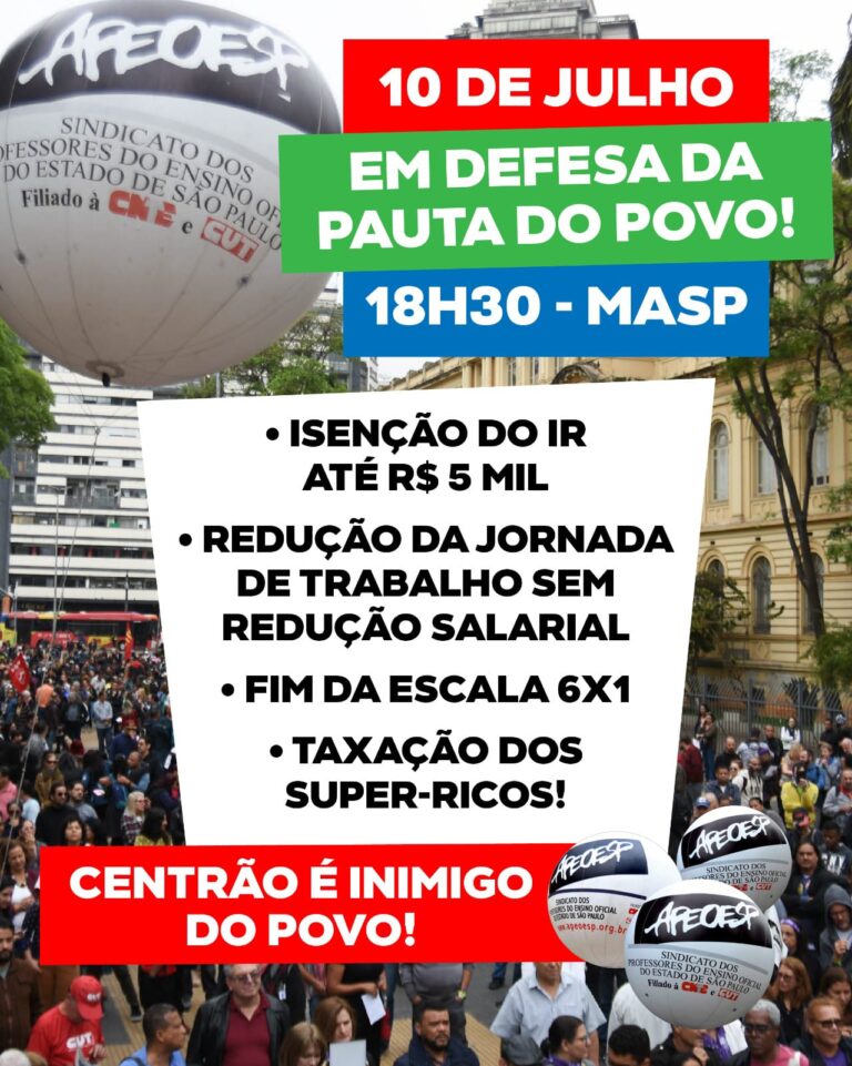 Participe dia 10/06/25 , às 18 h no MASP.Pelo Fim da escala 6×1 já!