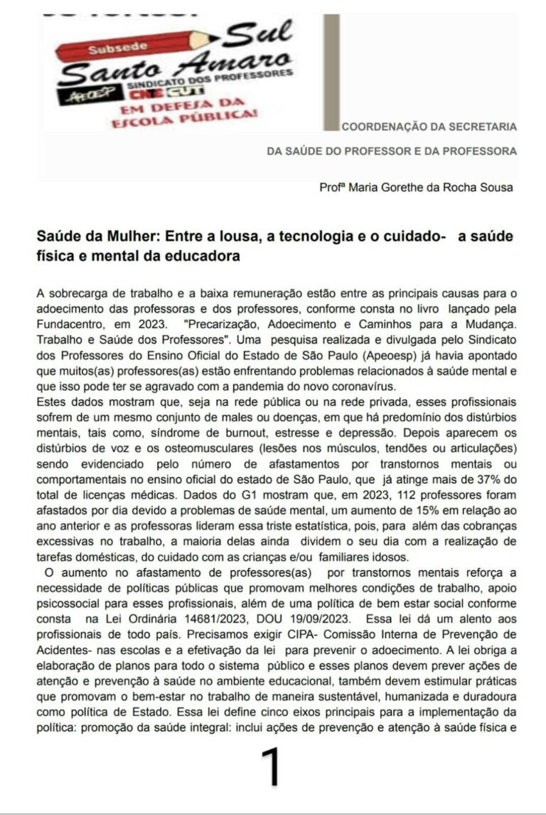 Entre a lousa, a tecnologia e o cuidado: a saúde física e mental da educadora