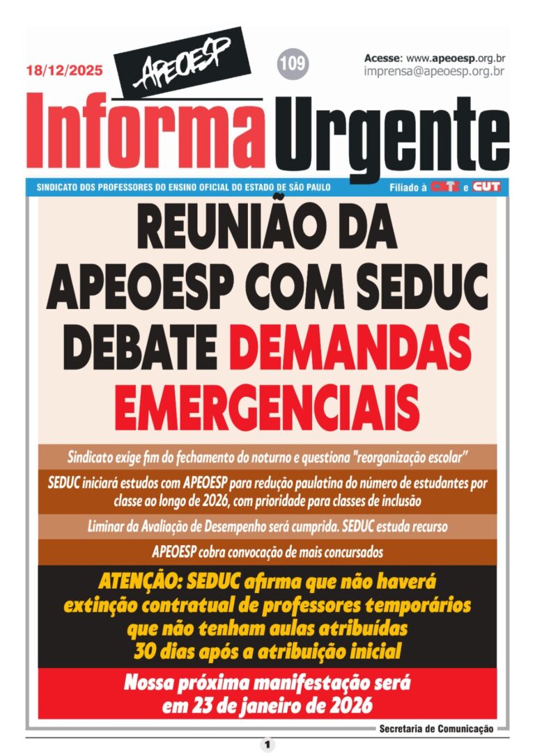 REUNIÃO DA APEOESP COM SEDUC DEBATE DEMANDAS EMERGENCIAIS