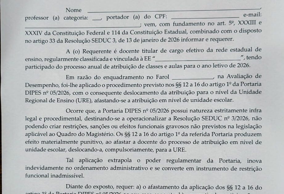 Atribuição de aulas 2026 APEOESP SUBSEDE SUL SANTO AMARO