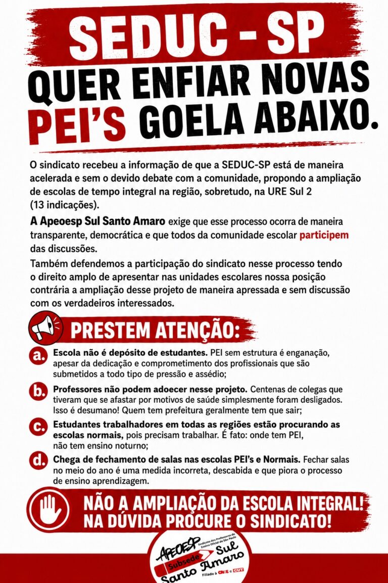 SEDUC/SP quer “enfiar PEI goela abaixo