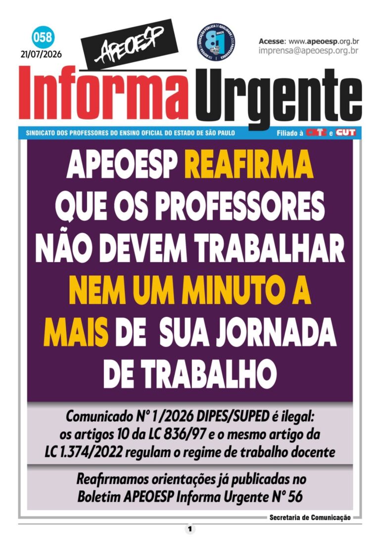 APEOESP REAFIRMA QUE OS PROFESSORES NÃO DEVEM TRABALHAR NEM UM MINUTO AMAIS DE SUAJORNADADE TRABALHO